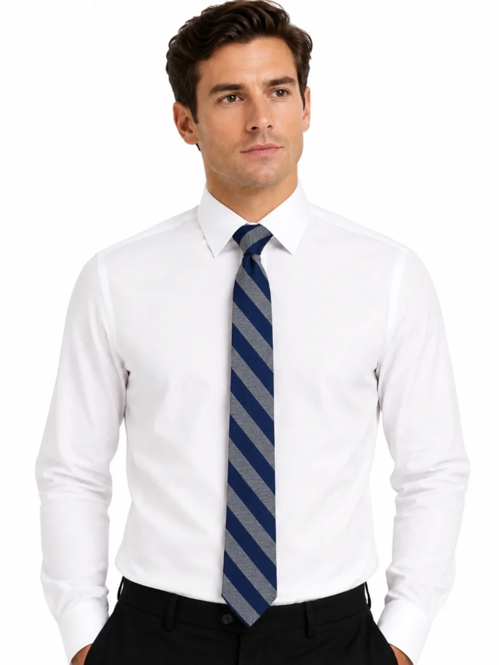 Croft & Barrow Tie Blue Gray Rep Stripe Preppy Minimalist Corporate Collegiate